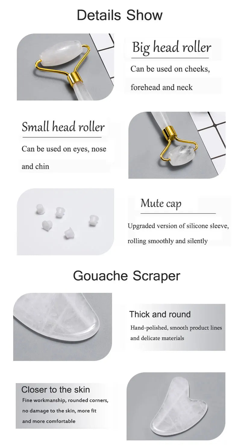 White Jade Stone Roller and Guasha Set